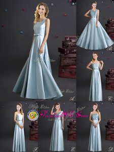 Square Sleeveless Zipper Floor Length Bowknot Damas Dress