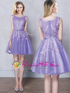 Cute Scoop Lavender Sleeveless Tulle Zipper Bridesmaid Gown for Prom and Party and Wedding Party