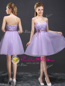 Noble Lavender Lace Up Bridesmaid Dresses Lace Sleeveless Mini Length