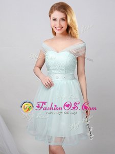 Off the Shoulder Short Sleeves Lace and Appliques and Belt Lace Up Dama Dress