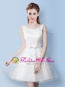 Best Selling Scoop Knee Length A-line Sleeveless White Bridesmaids Dress Lace Up