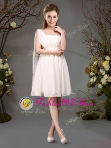 Fine Chiffon One Shoulder Sleeveless Zipper Beading and Ruching Court Dresses for Sweet 16 in Champagne