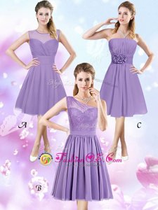 Comfortable Scoop Lavender Sleeveless Chiffon Zipper Damas Dress for Prom and Party and Wedding Party