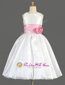 White Flower Girl Dresses for Less Party and Wedding Party and For with Bowknot and Hand Made Flower Scoop Sleeveless Zipper