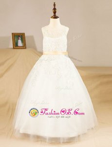 Scoop Sleeveless Lace and Sashes|ribbons Zipper Toddler Flower Girl Dress