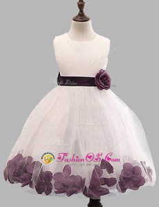 Smart White Flower Girl Dresses for Less Party and Wedding Party and For with Appliques and Hand Made Flower Scoop Sleeveless Zipper