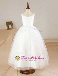 Floor Length A-line Sleeveless White Flower Girl Dress Zipper