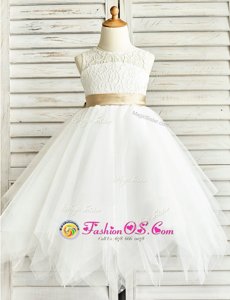 White Scoop Zipper Lace and Ruffled Layers and Sashes|ribbons Toddler Flower Girl Dress Sleeveless