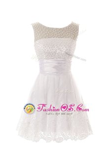 Clearance White Lace Zipper Scoop Sleeveless Mini Length Club Wear Beading and Lace