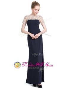 Excellent Chiffon Short Sleeves Floor Length Evening Dress and Beading