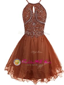 Popular Halter Top Sleeveless Zipper Mini Length Beading Dress for Prom