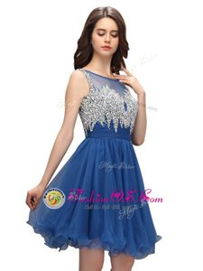Admirable Sleeveless Organza Knee Length Zipper Prom Dresses in Blue for with Beading