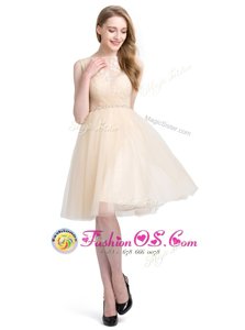 Luxury Champagne Prom Party Dress Prom and Party and For with Beading and Lace Bateau Sleeveless Clasp Handle