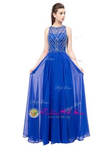 Scoop Royal Blue Column/Sheath Beading Womens Evening Dresses Zipper Chiffon Sleeveless Floor Length
