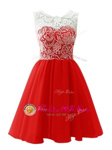 Scoop Mini Length Clasp Handle Prom Gown Red and In for Prom and Party with Lace