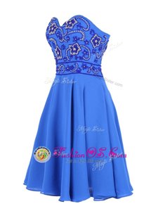 Blue Sleeveless Mini Length Beading Zipper Prom Dress