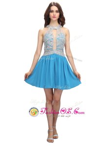 Deluxe Scoop Chiffon Sleeveless Mini Length Prom Gown and Beading