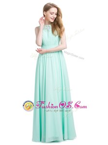 Sexy Turquoise Sleeveless Appliques Floor Length Prom Dress