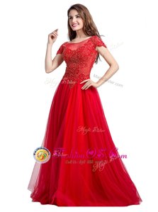 Cheap Floor Length Side Zipper Mother Of The Bride Dress Coral Red and In for Prom and Party with Beading