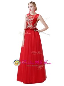 Scoop Sleeveless Beading and Appliques Zipper Prom Evening Gown