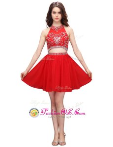 Exquisite Coral Red Zipper Junior Homecoming Dress Beading and Appliques Sleeveless Knee Length