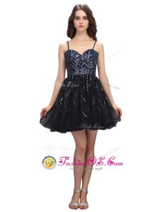 Mini Length Lace Up Prom Evening Gown Black and In for Prom and Party with Sequins