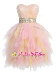 Classical Ruffled Sweetheart Sleeveless Zipper Prom Gown Multi-color Tulle