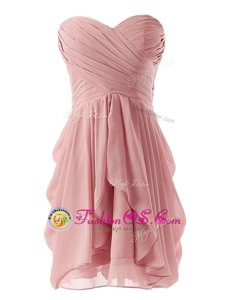 Decent Chiffon Sweetheart Sleeveless Lace Up Ruching Prom Party Dress in Pink