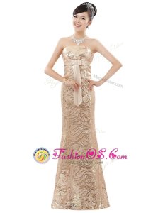 Sleeveless Floor Length Appliques Zipper Prom Dress with Champagne