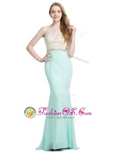 Fashionable Criss Cross Apple Green Sleeveless Brush Train Beading With Train Prom Evening Gown