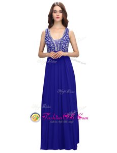 Luxurious Sleeveless Chiffon Floor Length Zipper Womens Evening Dresses in Royal Blue for with Beading