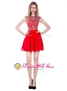 Captivating Empire Dress Like A Star Red High-neck Tulle Sleeveless Mini Length Zipper