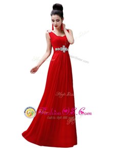 Trendy Red Chiffon Zipper V-neck Sleeveless Floor Length Prom Dress Beading