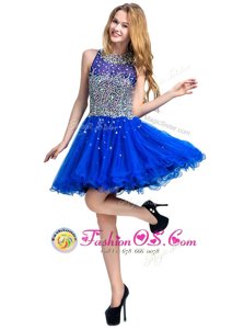 Scoop Mini Length Royal Blue Cocktail Dresses Tulle Sleeveless Beading