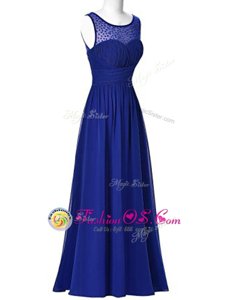 Graceful Royal Blue Empire Scoop Sleeveless Chiffon Floor Length Zipper Beading Formal Evening Gowns