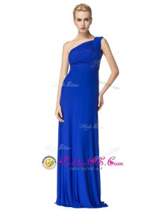 Royal Blue Chiffon Side Zipper One Shoulder Sleeveless Floor Length Prom Dress Ruching