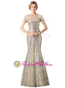 Smart Mermaid Sequins Floor Length Champagne Mother Of The Bride Dress Scoop Sleeveless Zipper