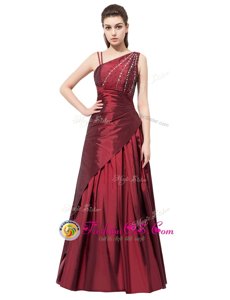 Sleeveless Elastic Woven Satin Floor Length Side Zipper Celebrity Dresses in Burgundy for with Beading and Bowknot