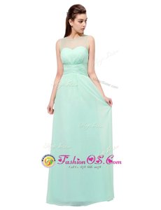 Extravagant Scoop Turquoise Sleeveless Ruching Floor Length Evening Dress