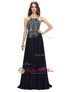 Most Popular Sleeveless With Train Beading Zipper Runway Inspired Dress with Black Brush Train