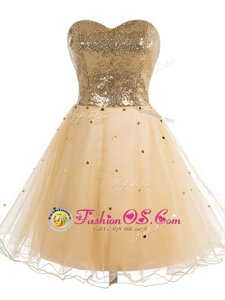 Champagne Sweetheart Neckline Sequins Homecoming Dress Sleeveless Lace Up