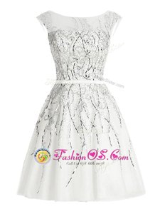 Fabulous Scoop Organza Cap Sleeves Mini Length Dress for Prom and Beading