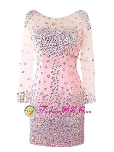 Inexpensive Pink Prom Dress Prom and Party and For with Beading Scoop Long Sleeves Zipper