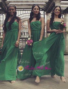 Sleeveless Chiffon Floor Length Zipper Homecoming Dress in Green for with Ruching
