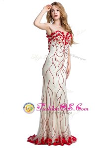 With Train White And Red Prom Dress Scoop Sleeveless Sweep Train Clasp Handle