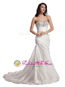 Artistic Taffeta Sweetheart Sleeveless Sweep Train Lace Up Beading Mother Of The Bride Dress in White