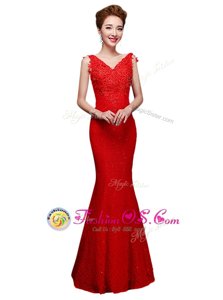 Dynamic Floor Length Red Runway Inspired Dress Lace Sleeveless Lace