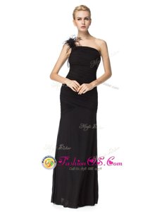 Black Column/Sheath One Shoulder Sleeveless Chiffon Floor Length Zipper Ruching Prom Evening Gown