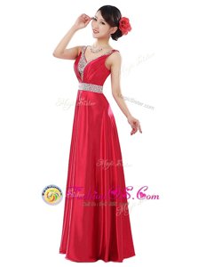 Pretty Elastic Woven Satin Sleeveless Floor Length Prom Gown and Beading
