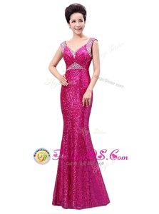 Deluxe Sleeveless Zipper Floor Length Sequins Prom Party Dress